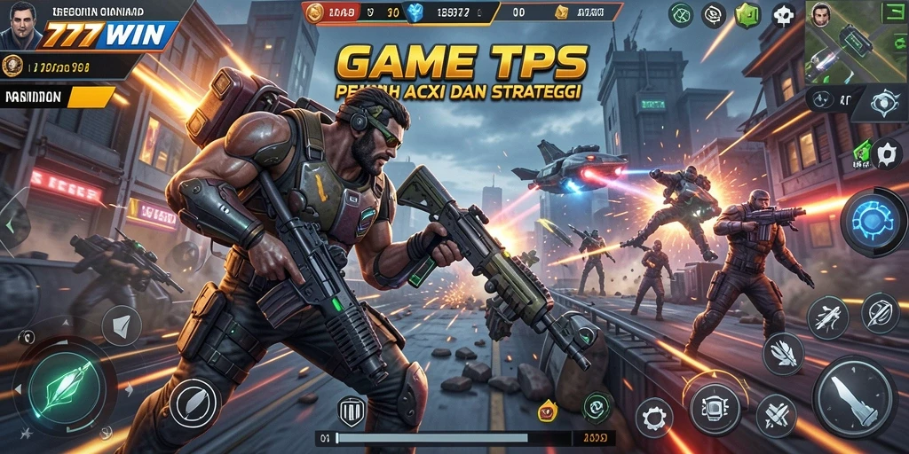 Tangkapan layar utama 777WIN menampilkan aksi pertempuran TPS yang mendebarkan.