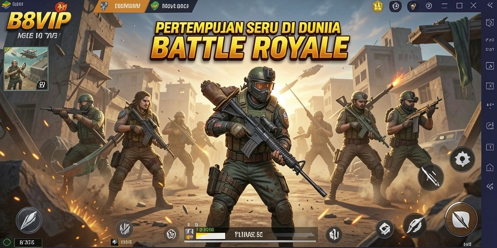 Tampilan gameplay seru B8VIP dalam pertempuran Battle Royale.