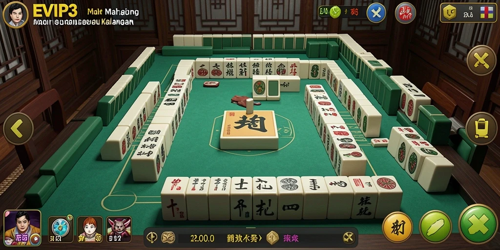 Tampilan gameplay seru EVIP3 dengan ubin Mahjong yang menarik.