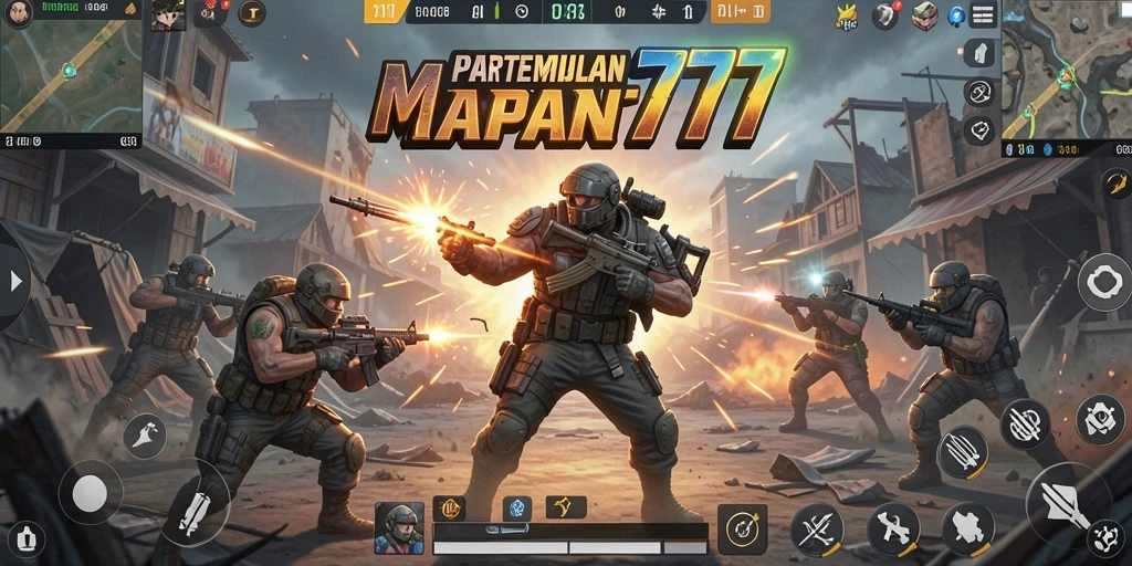 Tangkapan layar utama MAPAN777 menampilkan perang seru dalam game Battle Royale.