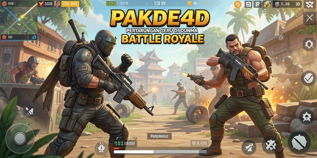Gameplay PAKDE4D menampilkan pertempuran seru dalam arena Battle Royale.