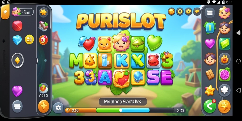 Screenshot permainan PURISLOT dengan aksi Match-3 yang menarik.