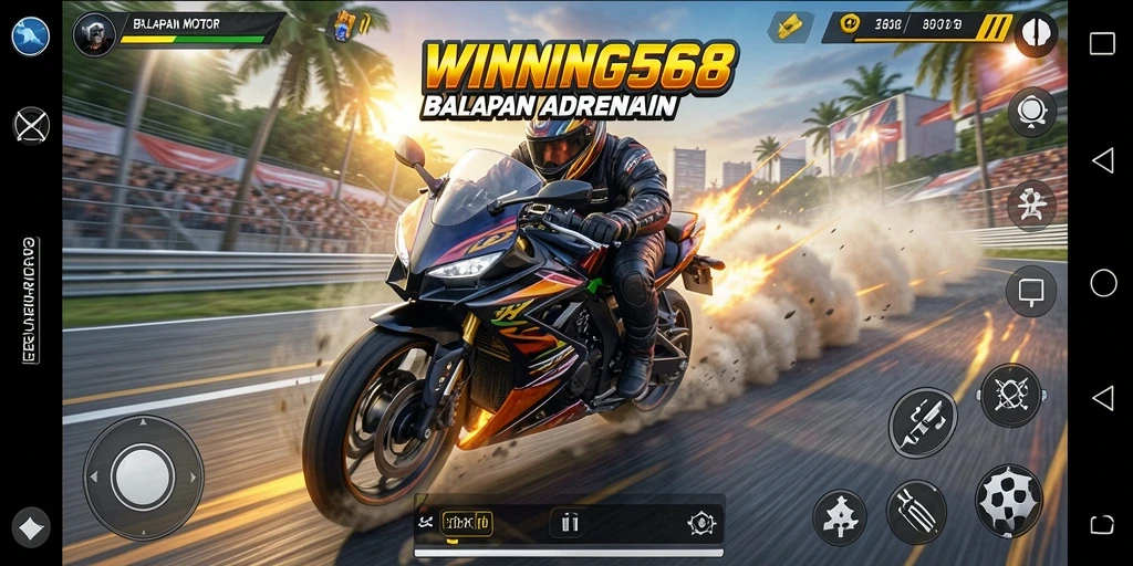Tampilan gameplay balapan motor yang seru dan mendebarkan.